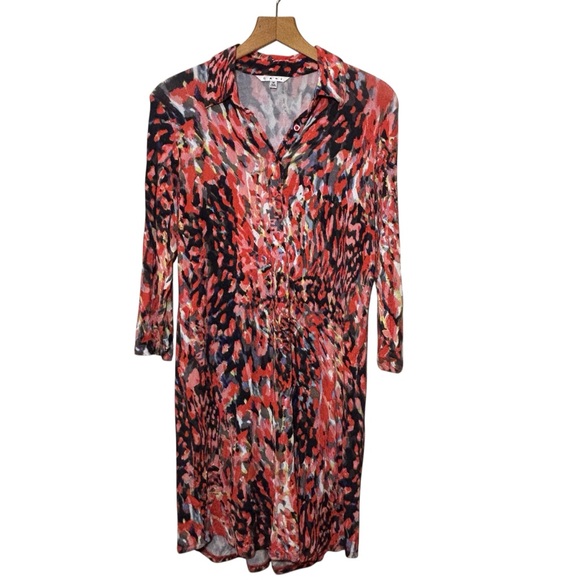 CAbi Watercolor knit jersey shirt dress. 1/4 button V neck. Women’s M - Picture 2 of 6